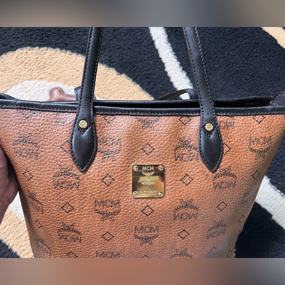 MCM Brown and Black Tote Bag with Bone Charm - Picture 9 of 13